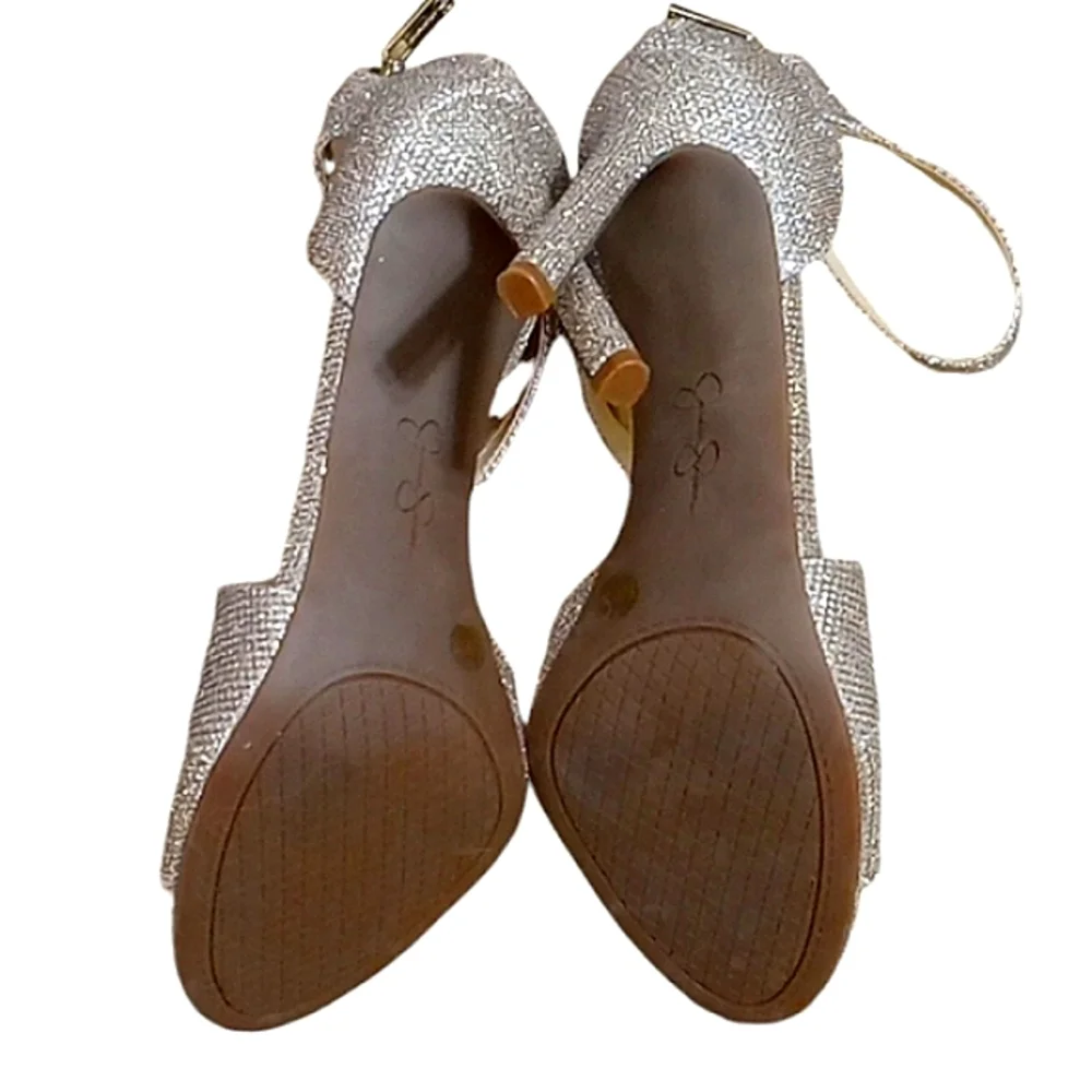 Jessica Simpson Jessimae Gold Glitter Mesh Heeled Sandals Size 8.5 NWOT